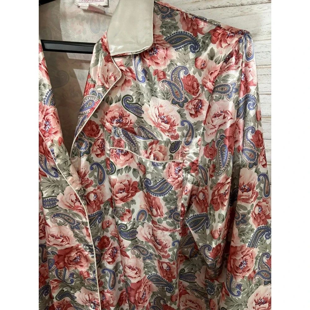 Floral Robe Roses & Paisley LS Buttons Collar Daford XL Cottagecore EUC Lounge